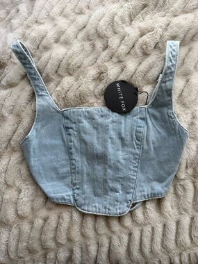 White Fox Boutique Light Blue Denim Lace-Up Bustier